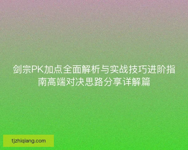剑宗PK加点全面解析与实战技巧进阶指南高端对决思路分享详解篇